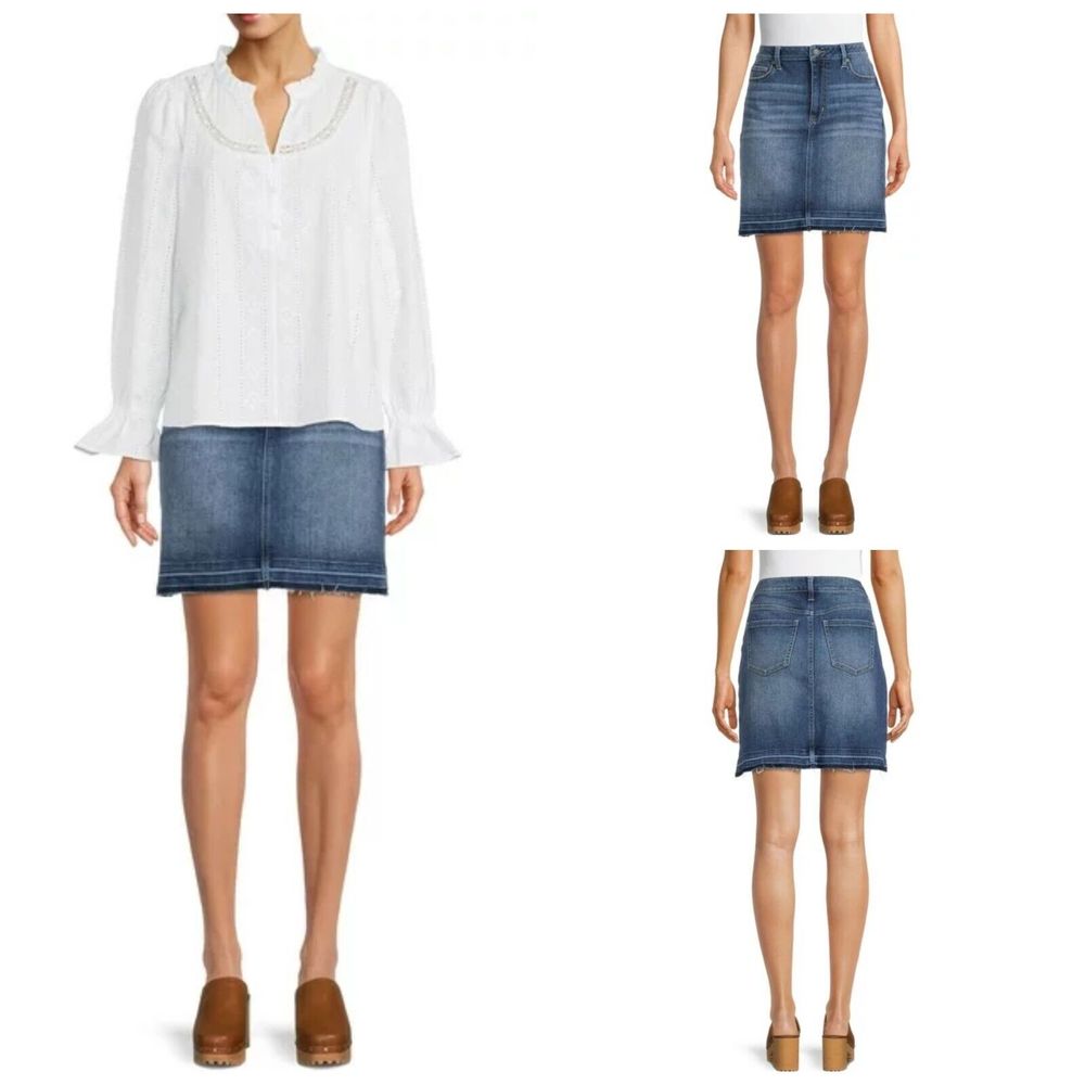 New Time and Tru 18 Denim Jean Stretch Skirt Factory Distressing